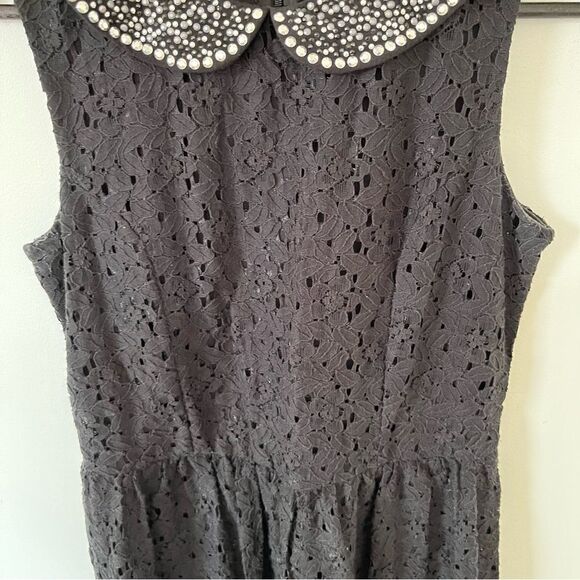 Clockhouse Elements Black Fit & Flair Eyelet Pearlized Peter Pan Collar Blouse - Picture 7 of 7